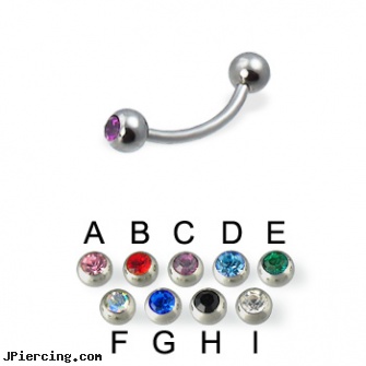 Double jeweled eyebrow ring, 18 ga, double industrial ear piercings, double cock ring, double steel cock rings, gold jeweled labret ring, jeweled belly rings