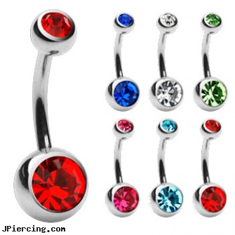 Double jeweled titanium belly ring, double navel piercing, double navel peircing picture, double steel cock rings, jeweled labrets, gold jeweled labret ring