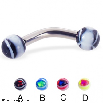 Eye ball curved barbell, 10 ga, blinking koosh ball belly ring, navel rings football, captive ball, curved spike labret jewlery, curved barbell jewelry