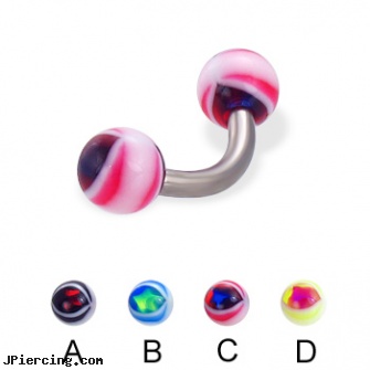Eye ball titanium curved barbell, 12 ga, wholesale ball tounge rings, belly ring balls, cock ball ring, titanium and body and jewelry, 29mm titanium barbell