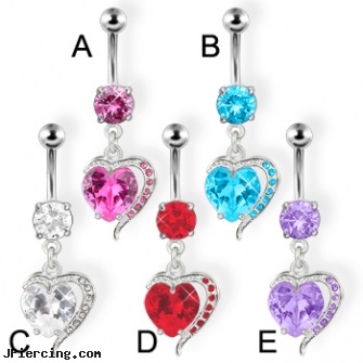 Fancy heart belly button ring, fancy navel jewelry, sacred heart tatoo and body piercings, heart pics, dangling heart belly button ring, starter belly rings