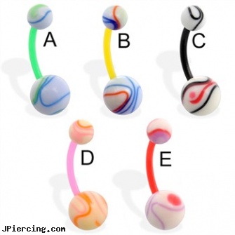 Flexible marble ball belly ring, flexible belly rings, flexible tongue rings, flexible tongue rings barbells, belly ring balls, tongue ring balls