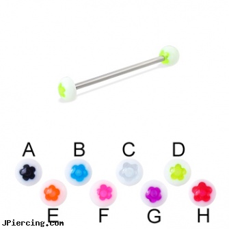 Flower ball and half ball long barbell (industrial barbell), 14 ga, flower fishtail labret, flower shaped labret jewerly, flower pics, photo ball jewelry, cock and ball testicle piercing torture