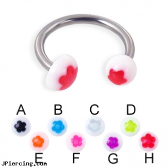 Flower ball and half ball titanium circular barbell, 14 ga, flower belly ring, flower fishtail labret, flower shaped labret jewerly, beach ball barbell and eyebrow piercing, small balled labret