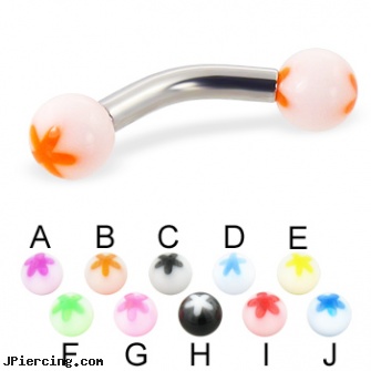 Flower ball curved barbell, 10 ga, flower shaped labret jewerly, flower nipple shields, flower belly ring, replacement balls for body jewellery, beach ball barbell and eyebrow piercing