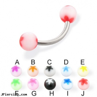 Flower ball curved barbell, 14 ga, flower fishtail labret, flower belly ring, flower nipple shields, rhinestone dimple ball charm belly ring, cock ring placement balls penis