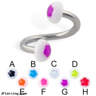 Flower half ball spiral barbell, 12 ga, flower shaped labret jewerly, flower nipple shields, flower belly ring, wholesale ball tounge rings, adult cock and ball rings