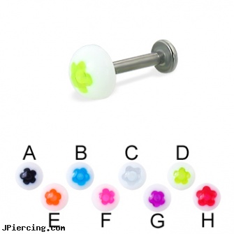 Flower half ball titanium labret, 14 ga, flower fishtail labret, flower belly ring, flower shaped labret jewerly, cock and ball piercing, labret replacement balls
