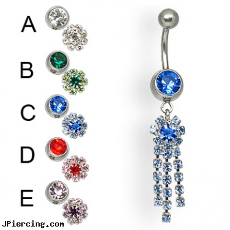 Flower with three dangles belly button ring, flower pics, flower belly ring, flower shaped labret jewerly, when belly button piercings go wrong, belly ring pics