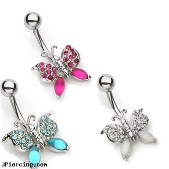 Frosted gem butterfly navel ring, uv butterfly navel ring, butterfly vagina tatoo piercing, 14 butterfly belly rings photos, how to take care of infected navel rings, free navel jewelry