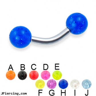 Glitter ball curved barbell, 12 ga, glitter bitch, basketball belly button ring, balls piercing, 14k ball closure ring, body jewelry curved nose bones