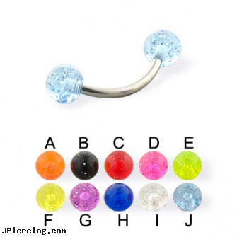 Glitter ball curved barbell, 14 ga, glitter bitch, cock and ball testicle piercing torture, replacement ball for eyebrow ring, blinking koosh ball belly ring, piercings 6mm curved barbell