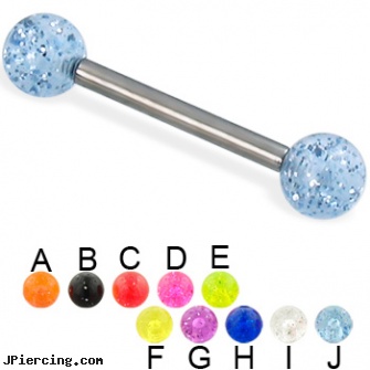 Glitter ball titanium straight barbell, 12 ga, glitter bitch, replacement balls for body jewellery, beach ball barbell and eyebrow piercing, ball belly ring, titanium belly jewelry