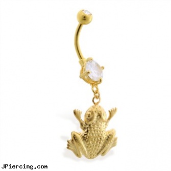 Gold Tone belly button ring with dangling frog, 14 katet gold belly ring, gold eyebrow ring, solid gold tongue rings, ear rings purple shard jewelry stone, rhinestone belly button barbells
