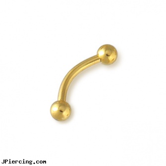 Gold Tone eyebrow ring with balls, 16 ga, gold plated belly button rings, gold labrets, gold belly button jewelry to buy, rhinestone belly button barbells, rolling stones tongue jewelry