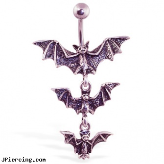 Gothic bat dangle belly ring, gothic body jewelery, gothic body jewelry, gothic belly button ring, belly button rings dangle, reverse dangle navel rings