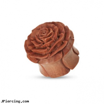 Hand carved organic wood double flared rose plug, nipple body jewelry in handcuff design, body piercing handbook, nipple jewelry handcuff, organic nipple jewelry, organic body jewelry
