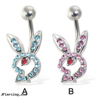 Hollow jeweled playboy bunny belly button ring, hollow piercing needles, hollow piercing needles 18 gauge, hollow needles for piercing, jeweled navel slave rings, gold jeweled labret ring