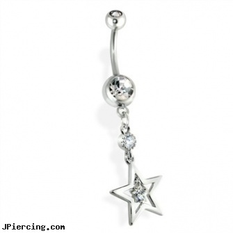 Hollow Star Belly Ring, clear, hollow piercing needles 18 gauge, hollow needles for piercing, hollow piercing needles, star labret, starter belly rings