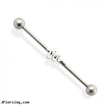 Industrial Barbell with Snake, 14ga, industrial piercing retainers, industrial piercing barbells, industrial piercing prices, petite belly barbells, gemstone belly button barbells