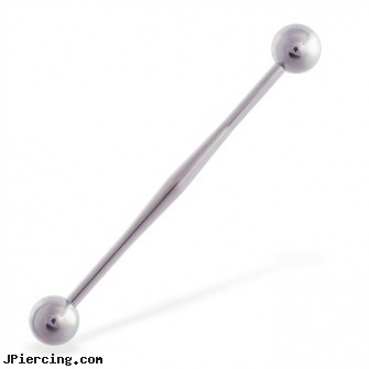 Industrial straight barbell with tapered center, 14 ga, industrial ear cartilage piercing, vertical industrial piercing, industrial piercing barbells, straight pin nose rings, straight nose stud