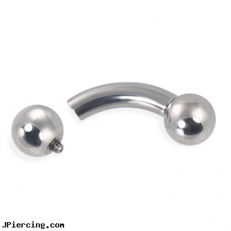 Internally Threaded Curved Barbell, 6 Gauge, belly ring titanium internally threaded, internally threaded body jewelry, internally threaded straight barbells, threaded ring nipple, curved penis