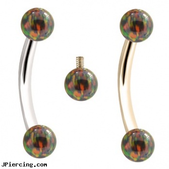 Internally Threaded Curved Barbells With Rainbow Opals, belly ring titanium internally threaded, internally threaded straight barbells, internally threaded body jewelry, threaded rods for tongue rings, curved labret rings