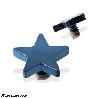 Internally Threaded Titanium Star Dermal Top, 14GA, 4mm, Blue, internally threaded straight barbells, internally threaded body jewelry, belly ring titanium internally threaded, threaded ring nipple, titanium barbell