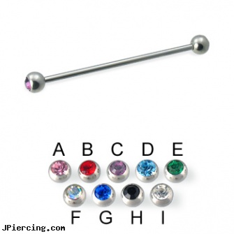 Jeweled ball long barbell (industrial barbell), 14 ga, jeweled labrets, jeweled belly rings, 18g jeweled labrets, belly button ring balls, replacement balls for body jewellery