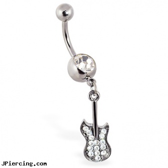 Jeweled belly button ring with pave gem guitar, 18g jeweled labrets, jeweled labrets, jeweled navel slave rings, piercing belly ring, how to remove belly button rings