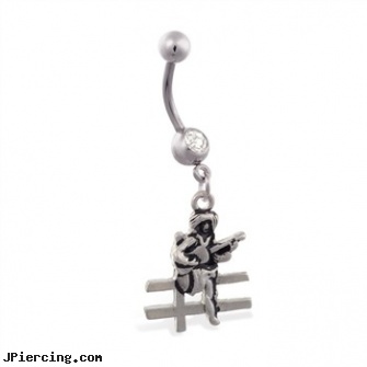 Jeweled belly ring with Dangling Cowgirl On Fence, jeweled navel slave rings, gold jeweled labret ring, jeweled belly rings, belly button piercing problems, wholesale belly rings