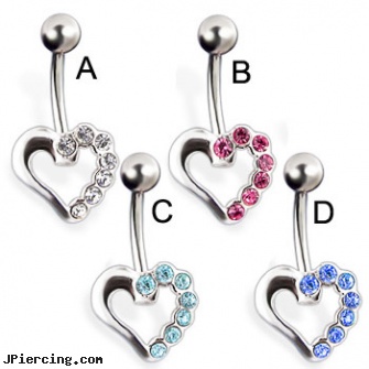 Jeweled heart belly button ring, 18g jeweled labrets, jeweled labrets, jeweled belly rings, heart shaped belly button ring, dangling heart belly button ring