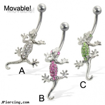 Jeweled lizard belly button ring, movable!, jeweled navel slave rings, jeweled labrets, 18g jeweled labrets, lizard or gecko navel or belly button jewelry or ring, belly button ring picture gallery