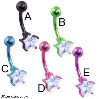 Jeweled star titanium anodized belly ring, jeweled labrets, jeweled belly rings, jeweled navel slave rings, clit rings porn star, star jewelry