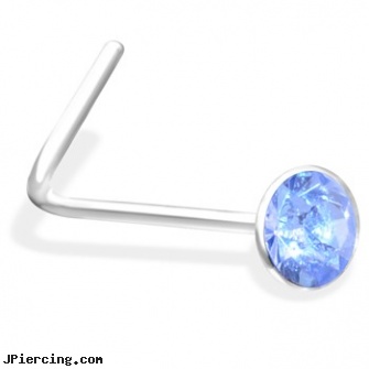 L-Shaped Nose Pin With Aquamarine  Gem, shaped nose studs, l-shaped nose jewelry, heart shaped belly button ring, nose piercing after care, nose