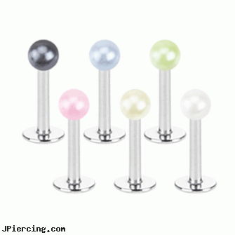 Labret stud with pearl coated ball, 16 ga, small labret, 10k labrets, labret piercing safety, big studs, piercing studio