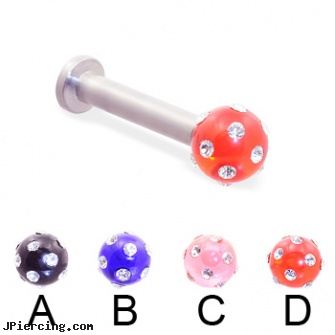 Labret with multi-gem acrylic colored ball, 10 ga, labret talons, diamond labret jewlery, cheap under 10 labrets, multiple body piercings and hiring, multiple facial piercing pictures