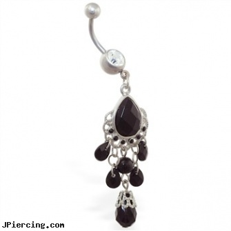 Large black stone chandelier belly ring, large clit, penis enlargement penis ring, penis enlargement rings, piercing jewelry black, labret jewelry black