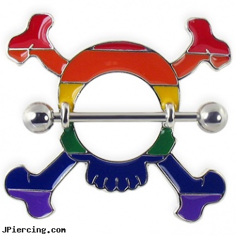 Large rainbow skull nipple shield, large gauge body jewelry, large gauge peircings, large penis, acrylic rainbow belly ring, plastic rainbow ear body jewelry