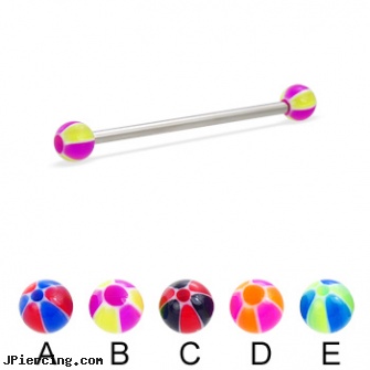 Long Barbell (Industrial Barbell) with Balloon Balls, 12 Ga, how long will it take for tongue piercing to close, long island belly button piercing, long nose piercing pin, clitoris barbells jewelry, eyebrow piercing barbells