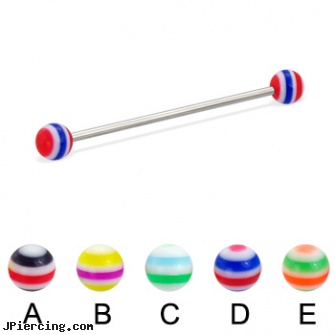 Long barbell (industrial barbell) with circle balls, 14 ga, cock ring prolong ejaculation instruction, long island belly button piercing, how long does it take for ear piercing to heal, barbells for cartilage piercing, how to unscrew barbell body jewelry