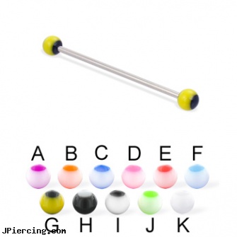 Long barbell (industrial barbell) with panda balls, 14 ga, how long before removing earrings after first ear piercing, cock ring prolong ejaculation instruction, how long does it take cartilage piercings to heal, buy tongue barbell, 29mm titanium barbell