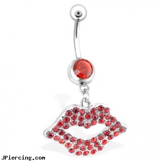 Luscious Lips Belly Ring, Red, 14 Ga, vaginal piercing movie clips, nipple jewelry and clips, tongue rings lips logo, how much to get belly pircing, belly ring display cases