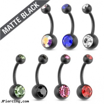 Matte Black Surgical Steel Navel Ring With Double Jewels, black clit, jack black lord of the cock rings video spoof, black line titanium body jewelry jewelry nipple, surgical steel jewelry, surgical steel body jewellery