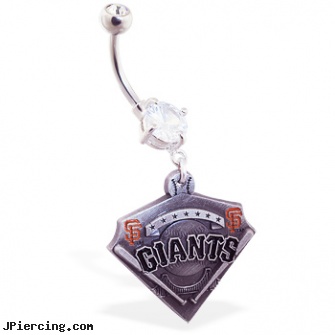 Mspiercing Belly Ring with Official Licensed MLB Charm, San Francisco Giants, petite belly barbells, belly button peircing maintenence, belly button piercing safty, white pride tongue ring, tongue ring
