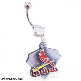 Mspiercing Belly Ring with Official Licensed MLB Charm, St. Louis Cardinals, pictures of belly button piercings, stores that sell non-piercing belly button rings, belly button body jewellery, labret ring, brown ring around penis
