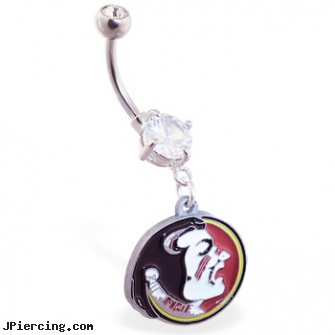 Mspiercing Belly Ring With Official Licensed NCAA Charm, Florida State Seminoles, gold belly rings, christmas belly button rings, belly button piercings pictures, christina aguillera nipple ring, cock ring harder blood