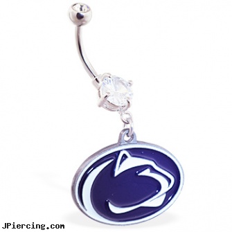 Mspiercing Belly Ring with Official Licensed NCAA Charm, Penn State Nittany Lions, golden retriever belly button rings, giraffe belly rings, belly button piercing midlothian va, nose ring and 14 kt, nose ring dress code