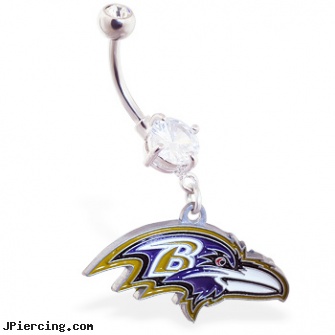 Mspiercing Belly Ring With Official Licensed NFL Charm, Baltimore Ravens, golden retriever belly button rings, poker belly button ring, belly gallery, gold hoop earrings body jewelry, cock ring forum