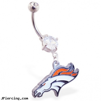 Mspiercing Belly Ring with Official Licensed NFL Charm, Denver Broncos, white gold belly button ring, belly ring info, taking care of belly button piercings, 16 gauge ear rings or eye brow rings, non piercing nipple rings